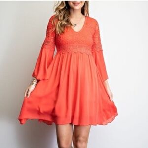 Easel Crochet Lace Dress In Coral